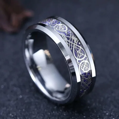 Miniatura 2 de King Will DRAGON - Anillo de carburo de tungsteno para hombre, 0.315 in0.236 in0.197 in, rojoverde, fibra de carbono, negro, dragón celta, ajuste
