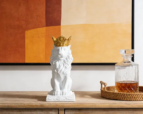 Miniatura 3 de Estatua de león de corona blanca, escultura para decoración del hogar, sala de estar, oficina, figura real de 9 pulgadas, símbolo de fuerza de Blanco