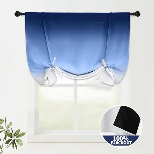 Miniatura 2 de COSVIYA Cortinas 100% Opacas Azul Degradado con Lazos Ajustables para Cocina Aislamiento Térmico Oscurecimiento de Habitación Cenefa con Bolsillo