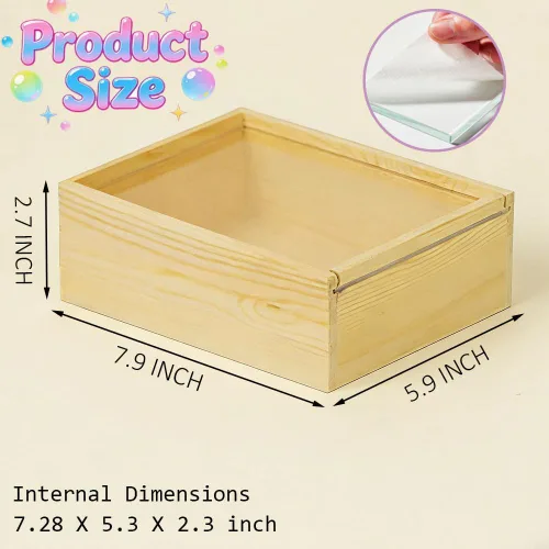 Miniatura 2 de YCOSAN 2 cajas de madera sin terminar, 7.9 x 5.9 x 2.7 pulgadas, cajas rectangulares grandes de madera con tapa para suministros de regalo de fiesta