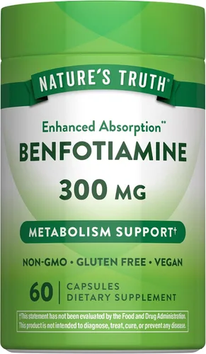 Nature's Truth Benfotiamina | 300 mg | 60 unidades | Suplemento vegano, sin OMG y sin gluten | Precursor de vitamina B1