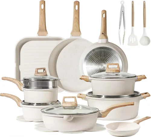Miniatura 11 de CAROTE 10Pcs Pots and Pans Set Nonstick, Non Stick Cooking Set w/Frying Pans & Saucepans, Induction Kitchen Cookware Set Blanco