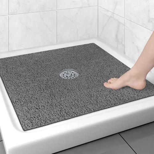 Miniatura 23 de Alfombrilla de ducha cuadrada antideslizante: 24 x 24 pulgadas para ducha interior con orificio de drenaje en el medio, tapete de ducha de masaje
