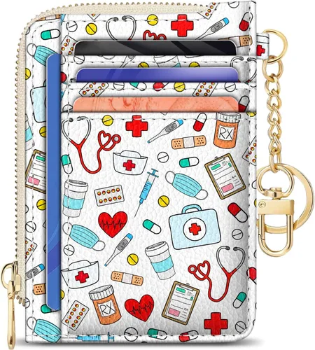 Miniatura 38 de GIANCOMICS Cartera delgada con tarjetero para mujer, funda pequeña con bloqueo Rfid, llavero de bolsillo delgado con cremallera curvada, tarjetero