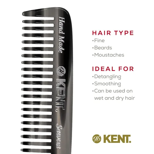 Miniatura 5 de Kent 93T - Peine para barba de grafito negro para hombre, peine de dientes anchos para hombre, ideal para bigotes y barbas y vello facial, peines