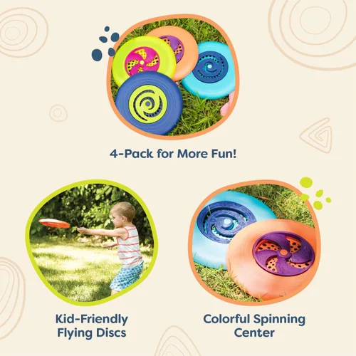 Miniatura 3 de B. toys Juego de discos voladores - 4 discos voladores coloridos - Deportes al aire libre y juegos para niños - Juego de discos para patio trasero