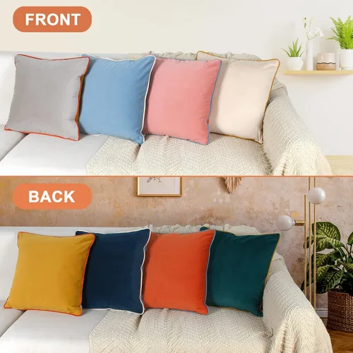 Miniatura 4 de Juego de 4 fundas de almohada de terciopelo de 16 x 16 pulgadas, fundas de almohada decorativas de terciopelo modernas de doble color para sofá, frío