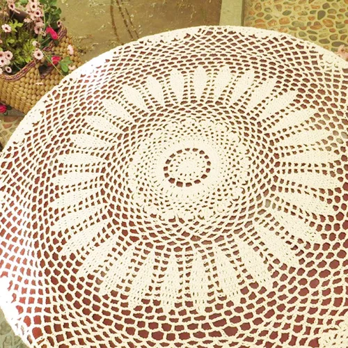 Miniatura 4 de Damanni Mantel de encaje hecho a mano de algodón hecho a mano, redondo, blanco, 39 pulgadas