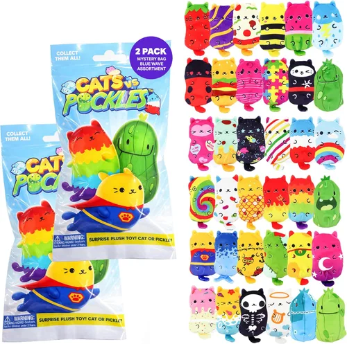 Cats vs Pickles Paquete de 2 bolsas misteriosas de peluche rellenos de frijoles ABC de ola azul, rellenos de calcetines, bolsas ciegas para niñas y