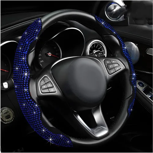 Miniatura 10 de 2 piezas fundas para volante, fundas para volante de automóvil segmentadas con cristales de imitación, protector antideslizante decoración brillante