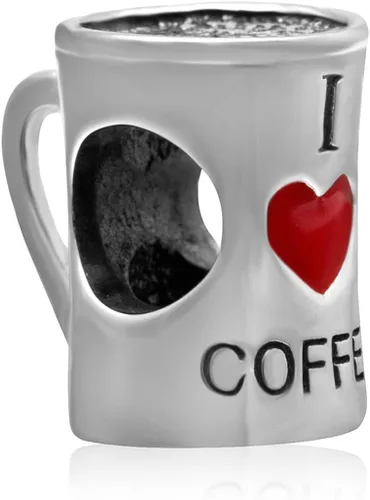 CRISNATA Taza de café con texto en inglés "I Love Savoury de plata de ley 925, cuentas de tetera mágica, se adapta a pulseras europeas, regalos de