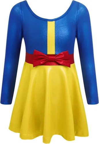 EQSJIU Leotardo de baile de manga larga para niñas, vestido de ballet brillante con copo de nieve, tutú con falda tutú para niñas