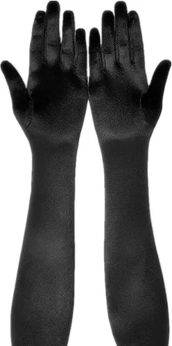 Miniatura 13 de DreamHigh Manoplas de dedo para mujer de 22 pulgadas sobre el codo, guantes largos de noche negro/blanco