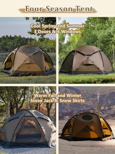 Miniatura 5 de TOMOUNT Tienda caliente de cúpula con estufa Jack 4 Persona Backpacking Carpa para 4 estaciones impermeable Glamping senderismo Marrón coyote