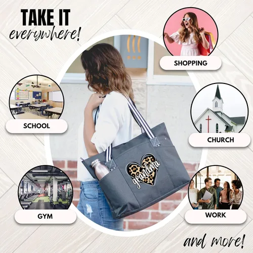 Miniatura 78 de Brooke & Jess Designs Bolso de mano para la abuela – Bolso de lona resistente con cremallera y bolsillo interior para la abuela para uso diario