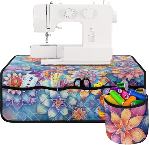 Miniatura 2 de Estera de máquina de coser con flores brillantes y florales bohemias, reduce la vibración, antideslizante, organizador duradero Flores brillantes