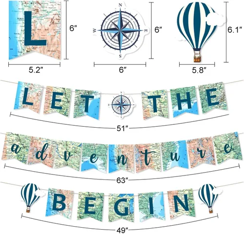 Miniatura 2 de Yaaaaasss! Cartel de «Let the Adventure Begin» Banner de mapa de aventura que espera un buen viaje para cumpleaños, baby shower, graduación