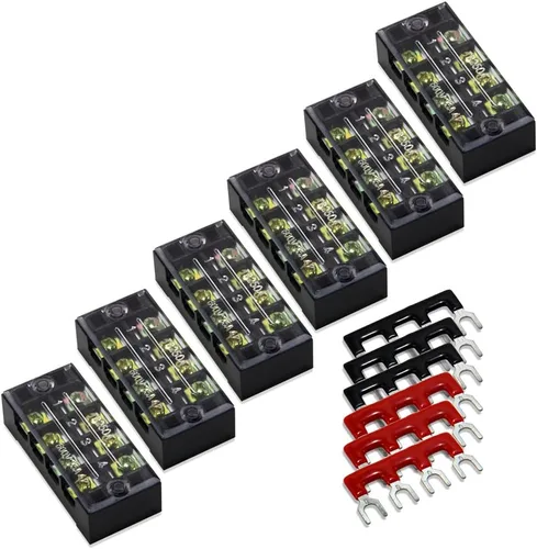 Miniatura 21 de 8 piezas (4 conjuntos) Bloques de tira de terminal de tornillo de doble hilera de 8 posiciones 600V 25A con cubierta + tira de barrera de terminales