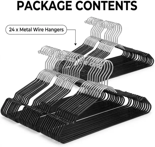 Miniatura 5 de Paquete de 24 perchas de metal con muesca para el hombro, perchas de alambre resistente, acero inoxidable ultrafino, antideslizantes, ahorran