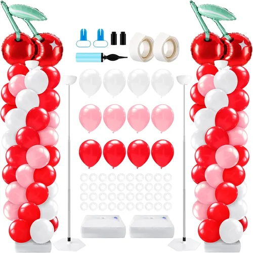 Miniatura 27 de Kasyat Juego de 2 soportes de columna de globos para fiesta de arañas con 2 arañas y 100 globos de látex rojos, azules y negros, soportes de arco