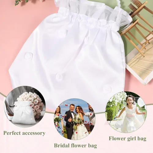Miniatura 9 de NOLITOY Bolsa de dinero de boda nupcial de satén para adolescente Dama de honor de novia blanca con flores de satén decoradas bolso para baile