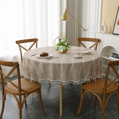 Miniatura 14 de Gernaice Mantel bordado de rayas rústicas y pequeñas con borlas cuadradas de algodón y lino, sin arrugas, lavable, para mesita de noche, café, Blanco