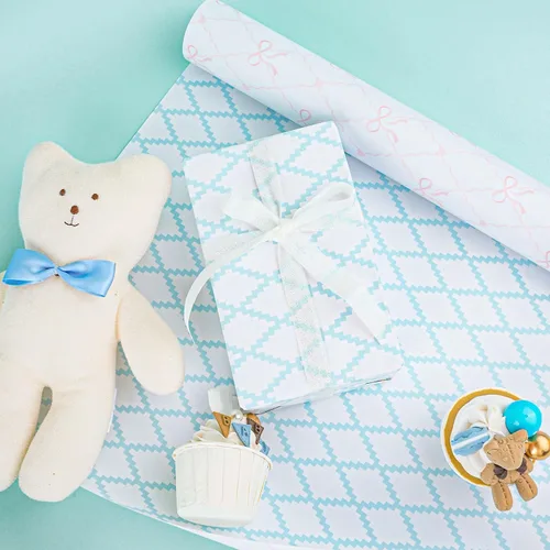 Miniatura 3 de BIOBROWN Rollo de papel de regalo reversible para baby shower, 17 pulgadas x 33 pies (47 pies cuadrados total) - Lazos rosas y diseño de diamante