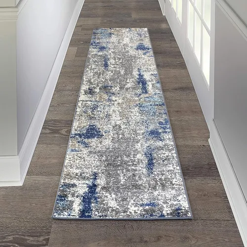 LUXE WEAVERS Colección Euston 7679 - Alfombra de área abstracta azul de 2 x 7 pies