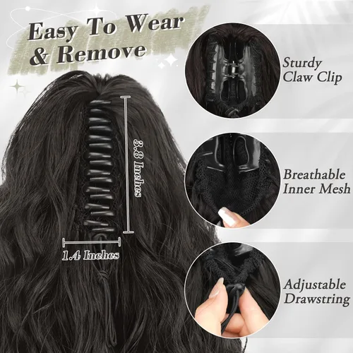 Miniatura 5 de BARSDAR Extensión de cola de caballo corta para mujer, extensiones de cabello sintético suave con clip de garra de 12 pulgadas, extensiones de cola