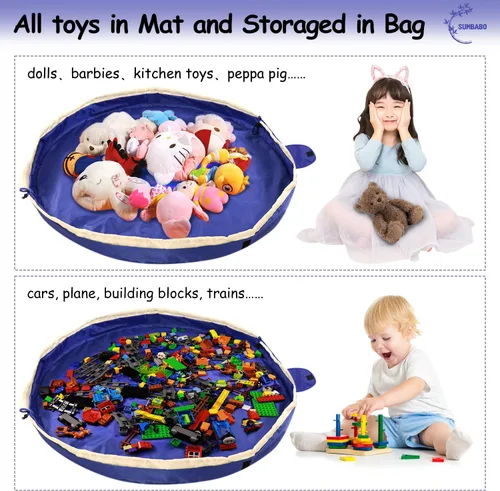 Miniatura 6 de Bolsa de almacenamiento de juguetes con cordón para Lego – Bolsa de tapete de juego, contenedor de almacenamiento de juguetes para niños con tapa