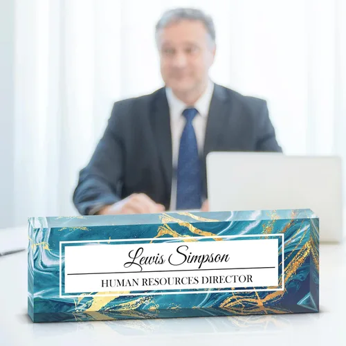 Miniatura 25 de Placa de Nombre para Escritorio, Placa de Nombre con Patrón de Doble Cara para Escritorio, Decoración de Escritorio de Oficina Personalizada