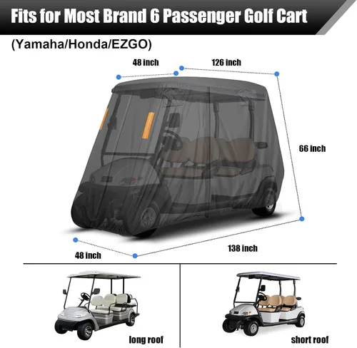 Miniatura 2 de 600D - Funda para carrito de golf de 4 + 2 plazas para 6 pasajeros, cubierta de carrito de golf para 4 pasajeros, techo extendido para 4 pasajeros