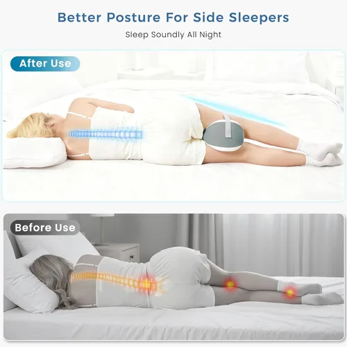 Miniatura 4 de Almohada de rodilla para dormir de lado, almohada de piernas para dormir de lado, alivio del dolor de cadera, ciática y espalda baja, con espuma Gris