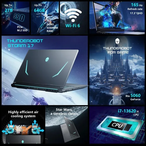 Miniatura 3 de Thunderobot Laptop para juegos Storm 17 5060, pantalla QHD 165Hz 2K de 17.3 pulgadas, Core i7-13620H, GeForce RTX 5060, 32 GB DDR5 RAM, SSD de 2 TB