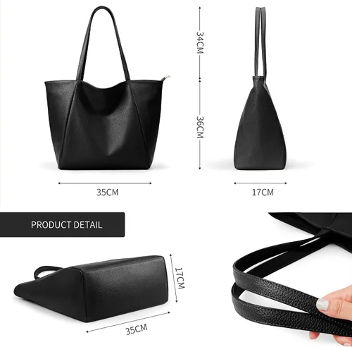 Miniatura 7 de KALIDI Bolso Tote Grande de Cuero Vegano para Mujer, Bolso de Hombro, Casual, con Cremallera, para Trabajo, Fin de Semana, Estilo Hobo, 23L