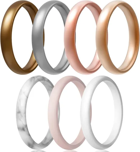 Egnaro - Anillos de boda de goma de silicona para mujer, delgados, apilables, anillo de promesa para hacer ejercicio, para regalo o aniversario,