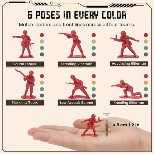 Miniatura 3 de LovesTown Juego de soldados de juguete multijugador, 120 unidades de hombres del ejército en 4 colores, rellenos de calcetines para niños