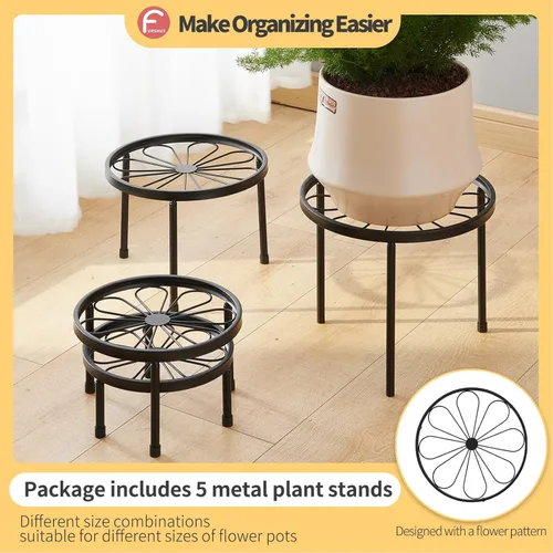 Miniatura 2 de Soporte para plantas, paquete de 5 soportes resistentes para macetas, estantes de decoración de metal, estante redondo para plantas para macetas