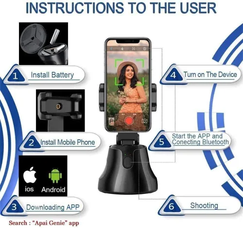 Miniatura 6 de Robo 360 Rotation Smart AI cardán, soporte de seguimiento automático de cara y objetos, 360° manos libres, fotos y grabación de video en vivo