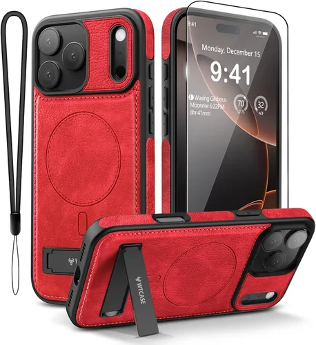 Miniatura 14 de WTCASE Funda magnética de piel para iPhone 17, soporte invisible integrado [compatible con Magsafe], funda protectora delgada con función atril