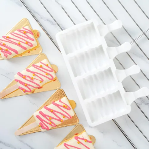 Miniatura 8 de Pastry Tek - Moldes para paletas de 4 cavidades, 10 moldes rectangulares para tartas, flexibles, congelables, de silicona blanca, fáciles
