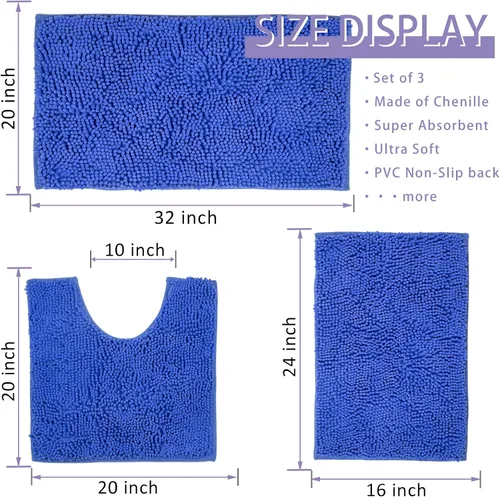 Miniatura 2 de Alfombra de baño azul, súper suave, antideslizante, lavable a máquina, se seca rápidamente, juego de baño ultrasuave de 3 piezas cian-azul