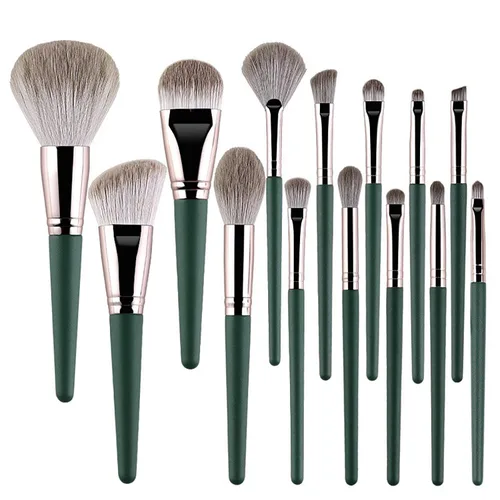 Set de regalo de brochas de maquillaje: 14 Juego de brochas de maquillaje profesional Senior Plant Fiber Bionic Silk Synthetic Face Kabuki Brush Set
