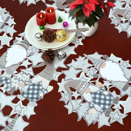 Miniatura 4 de Camino de mesa de gnomos plateados bordados para Navidad e invierno (13 x 88 pulgadas)