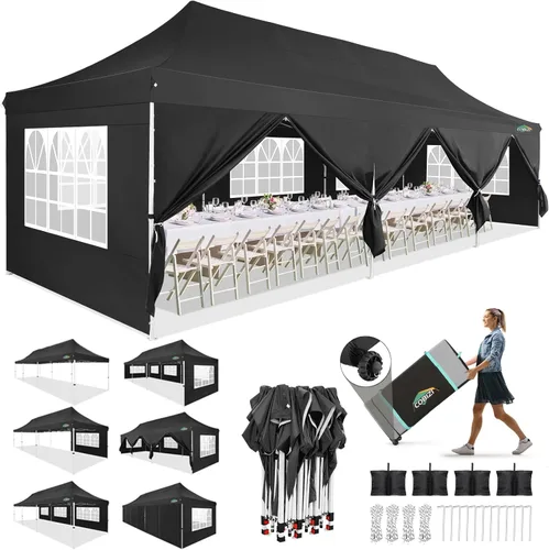Miniatura 10 de COBIZI Tienda de campaña desplegable de 10 x 20 pies con 6 paredes laterales extraíbles, toldo comercial fácil de instalar, impermeable y gazebo