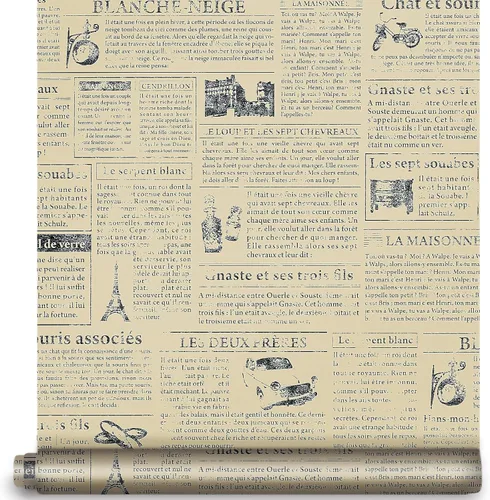 Papel tapiz de periódico vintage, papel de contacto de periódico, decoración de muebles, película de vinilo autoadhesiva, revestimiento de estante