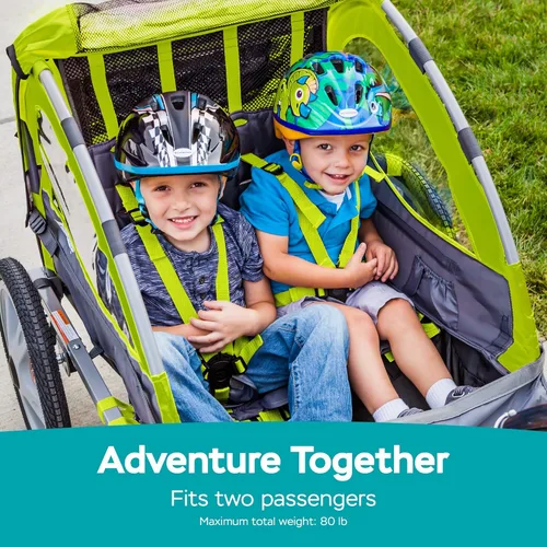 Miniatura 3 de Instep Quick-N-EZ - Remolque doble plegable detrás de la bicicleta para niños pequeños, se convierte en cochecito, para correr, dosel 2 en 1, Verde