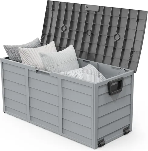 Miniatura 9 de VINGLI Caja de almacenamiento al aire libre de 75 galones, contenedores de almacenamiento de plástico con cerradura con tapa, muebles para jardín