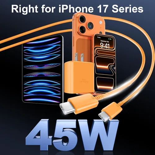Miniatura 5 de Cargador para iPhone 17 16 Pro Max de carga rápida, 45 W USB C iPhone 17 16 bloque de carga súper rápido con cable de carga tipo C de 10 pies