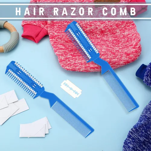 Miniatura 7 de Yinkin 5 piezas de peine de afeitar para perros, recortadora de pelo para mascotas, peine de afeitar con 25 cuchillas adicionales, recortadora Azul